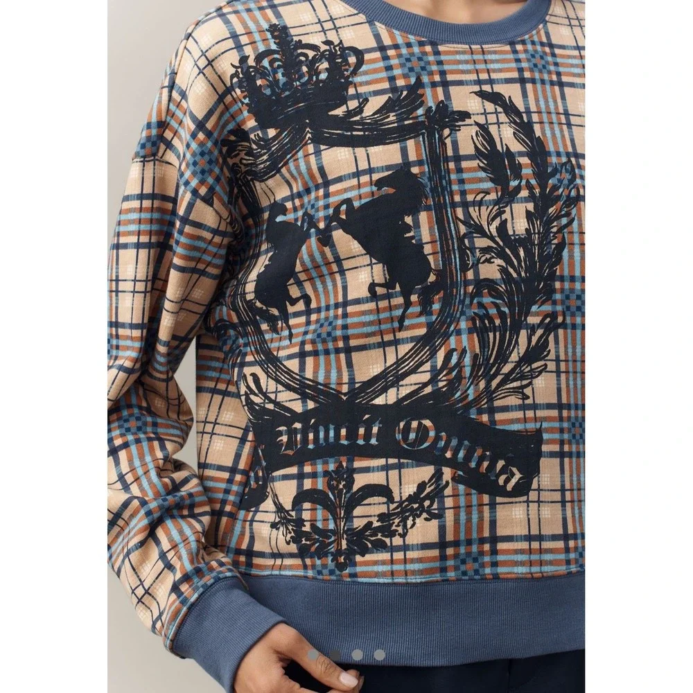 Mauve graphic plaid sweatshirt. Size large highly rated 4.9 sold out retail $59 - Picture 2 of 4